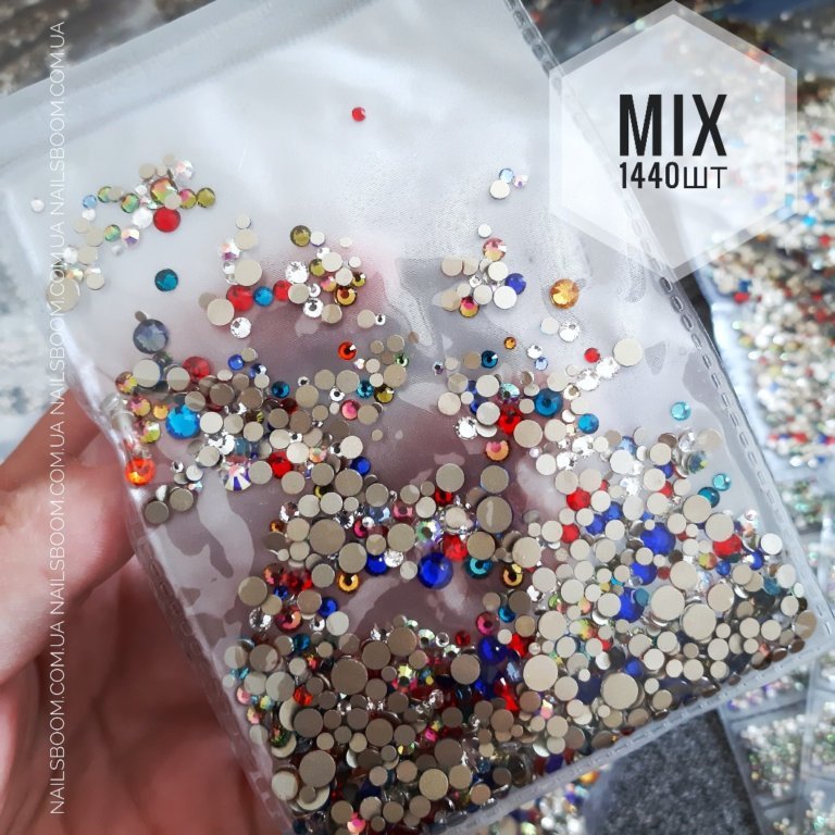 Камінці кольорові MIX ss3-ss16, 1440 шт