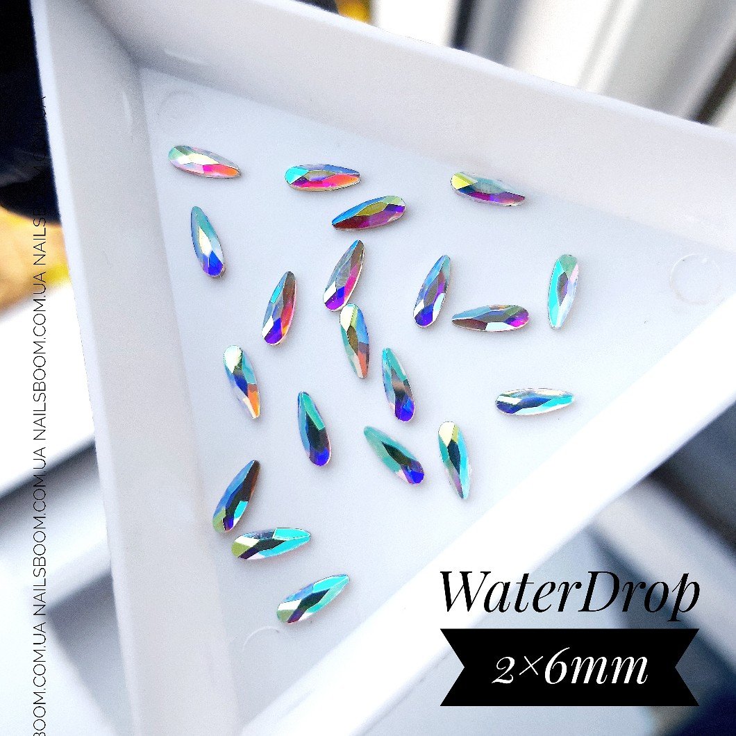 Стразы WaterDrop Crystal AB 2×6 мм, 10 шт
