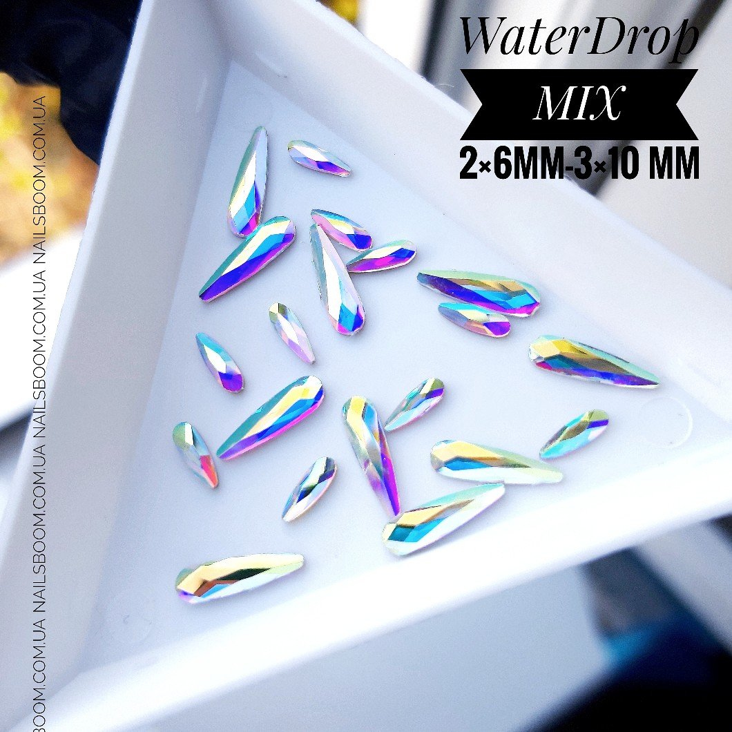 Стразы WaterDrop Crystal AB MIX 2×6мм - 3×10мм, 20 шт