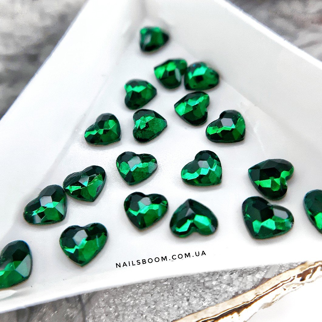 Камінці фігурні Heart Emerald 5.5*6 мм, 10 шт