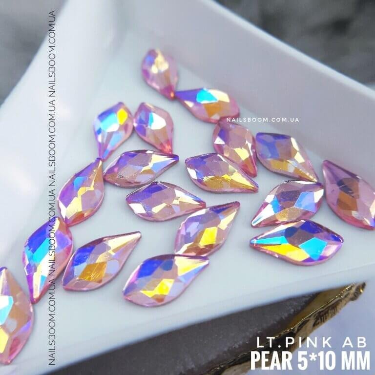 Стразы фигурные груша Pear 5×10 мм Lt.Pink AB, 10 шт