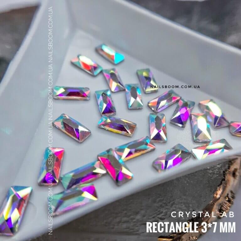 Стразы фигурные прямоугольные Rectangle 3×7 мм Crystal AB, 10 шт