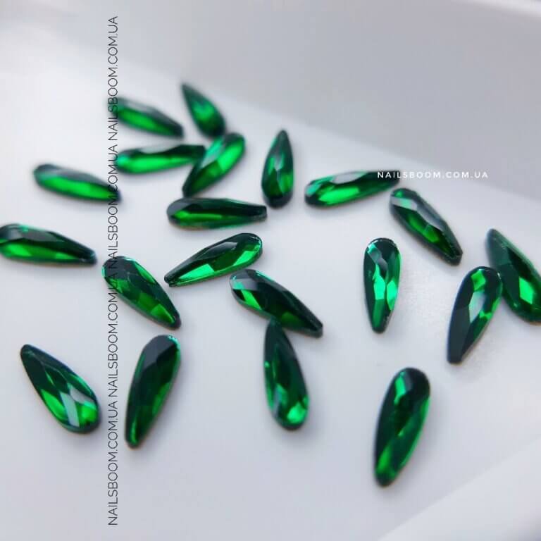 Стразы фигурные капля WaterDrop 2×6 мм Emerald, 10 шт