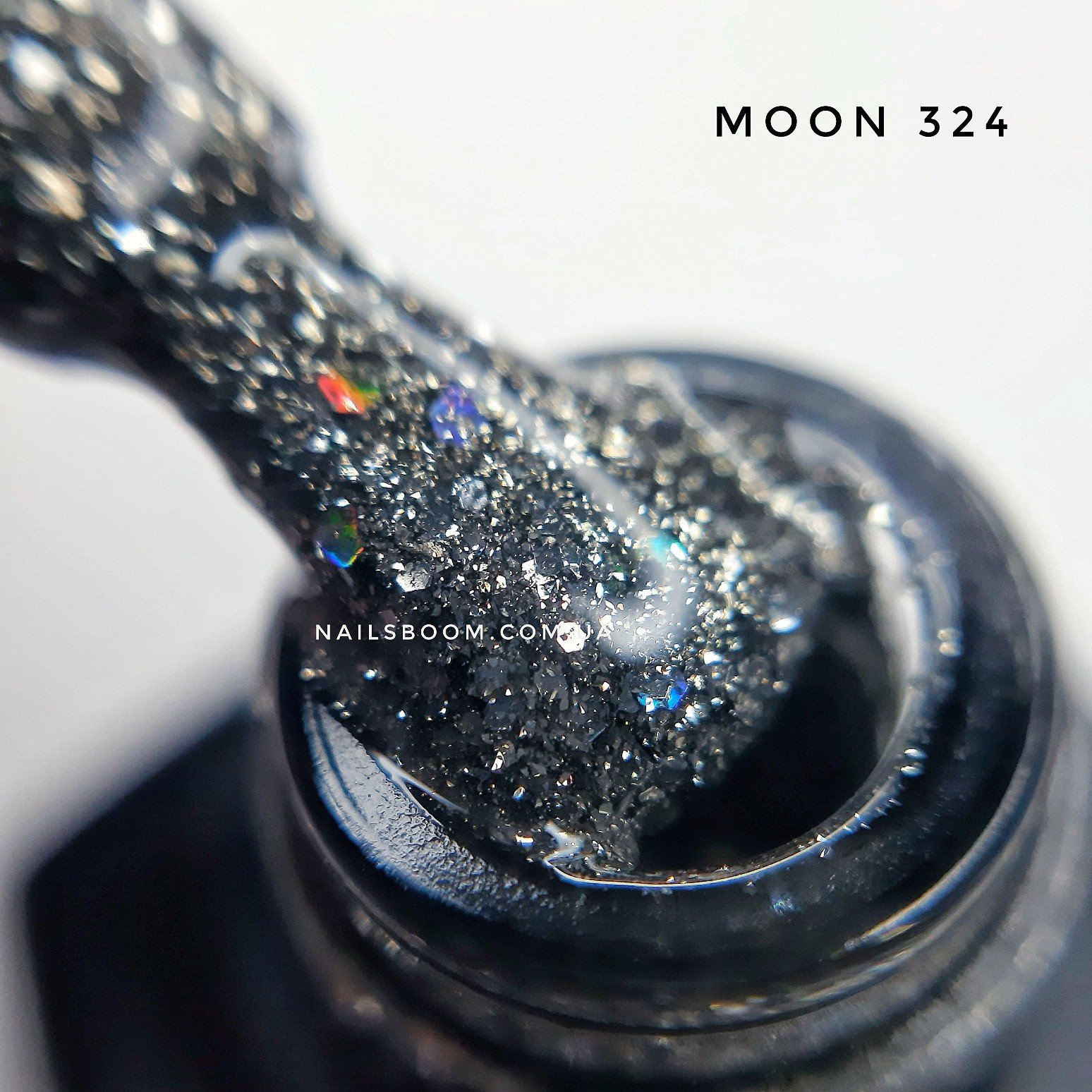 Гель-лак Moon Full №324 (серебристо-оливковый с разноцветным глиттером), 8 мл