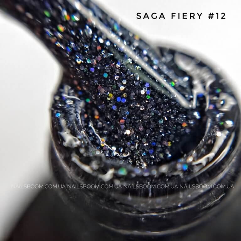 Світловідбиваючий гель-лак Saga Fiery 12 (чорний голографік), 10 мл