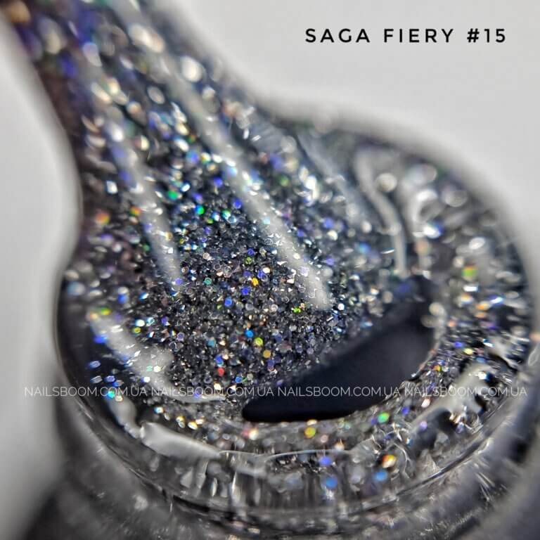 Світловідбиваючий гель-лак Saga Fiery 15 (срібний голографік), 10 мл