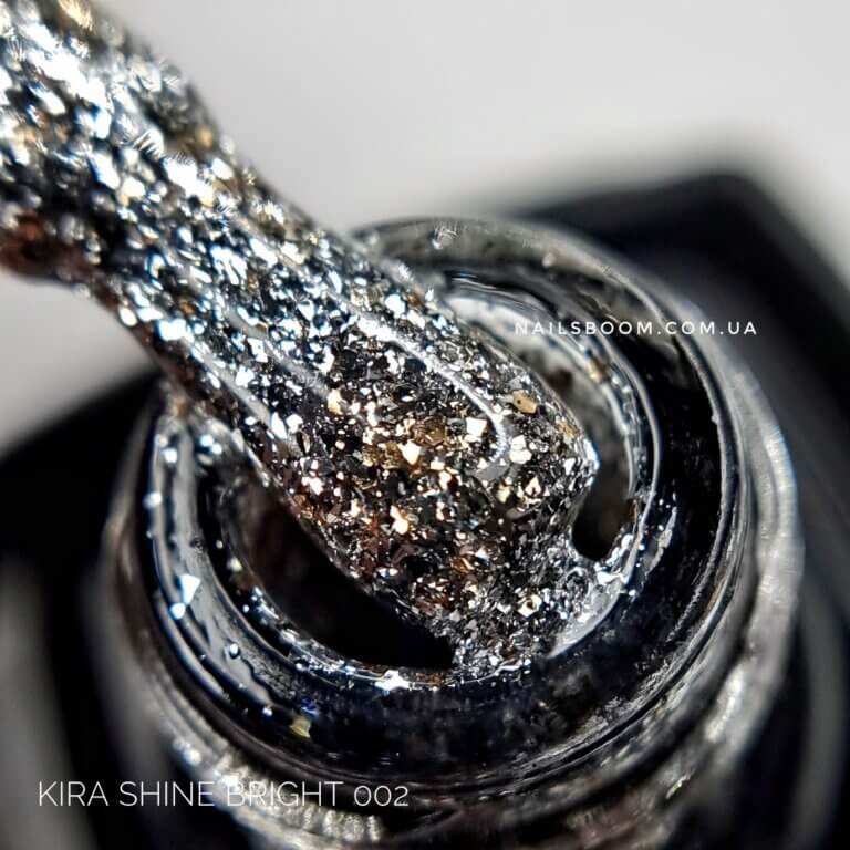 Гель-лак Kira Nails Shine Bright №002 (срібло з золотими блискітками), 6 мл