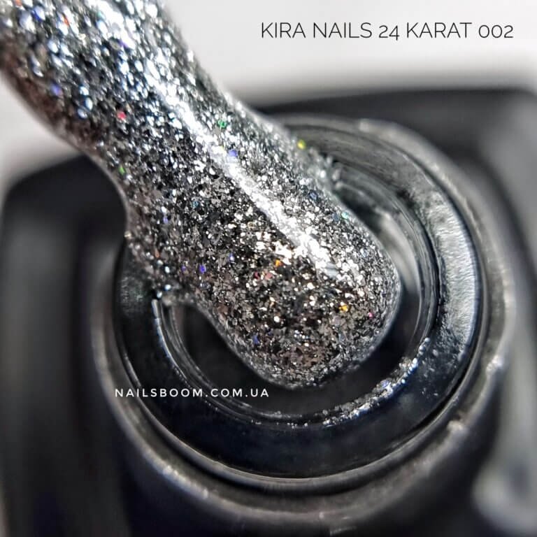 Гель-лак Kira Nails 24 Karat №002 (срібло з різнокольоровими блискітками), 6 мл