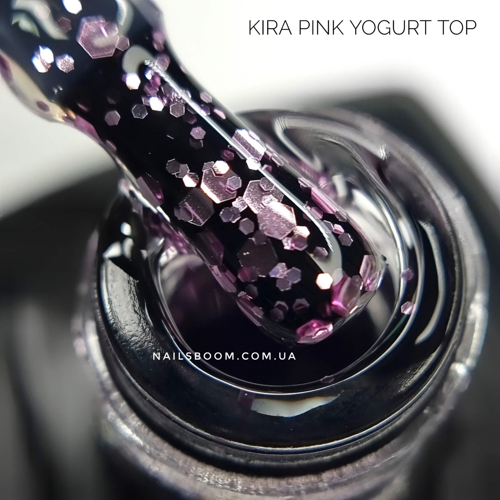 Kira Nails No Wipe Top Pink Yogurt - топ без ЛШ з рожевою крихтою, 6 мл