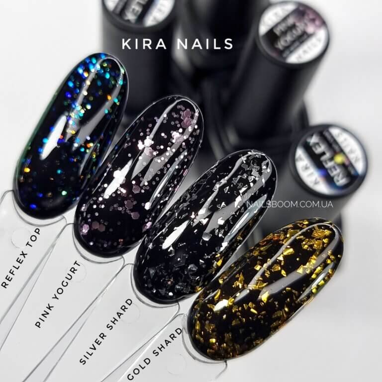 Kira Nails No Wipe Top Gold Shard - топ без ЛШ із золотою поталлю, 6 мл