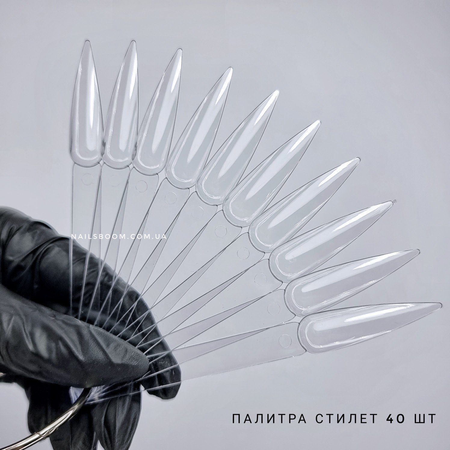 Палітра-веєр прозорий 40 шт, стілет 12 см