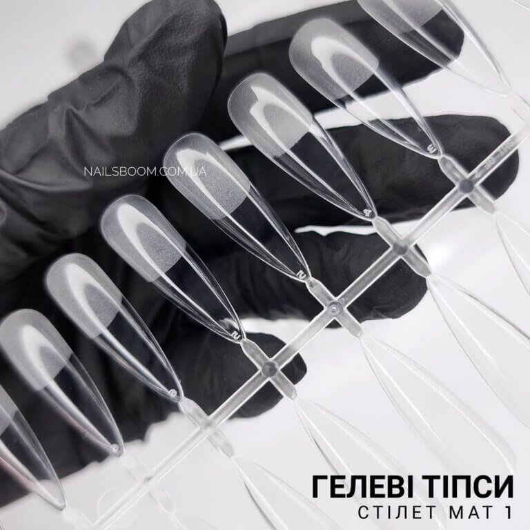 Гелеві тіпси МАТ для нарощування нігтів, мікс форм, 96 шт (4 пластинки різних форм)