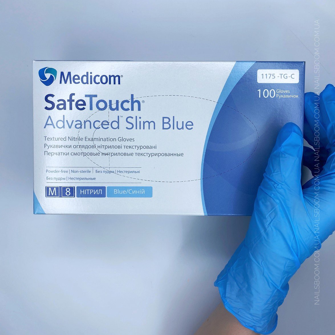 Рукавички нітрилові блакитні Medicom 1175-TG (3.6 г), розмір L, 100 шт