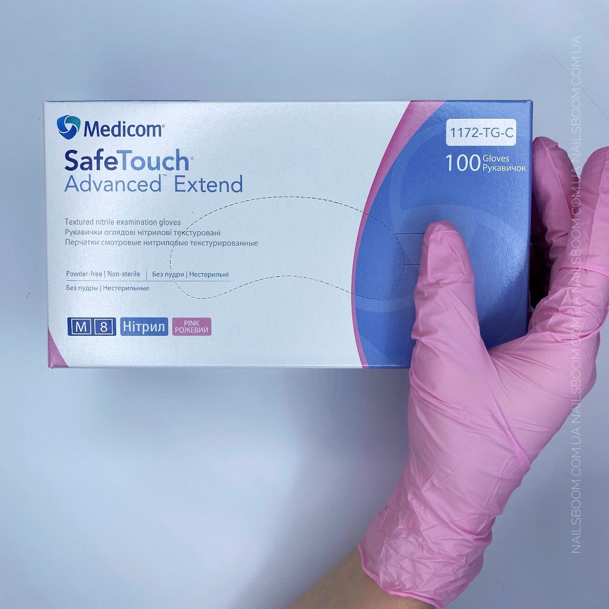 Рукавички нітрилові рожеві Medicom 1172-TG (3.8 г), розмір M, 1 пара