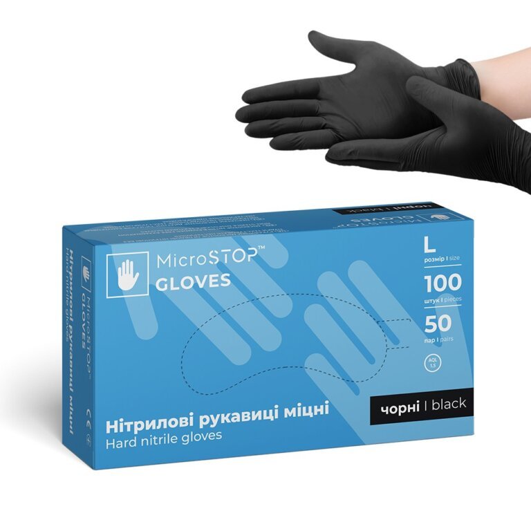 рукавички нітрилові Рукавички нітрилові чорні MicroStop (3,5 г), розмір L, 100 шт