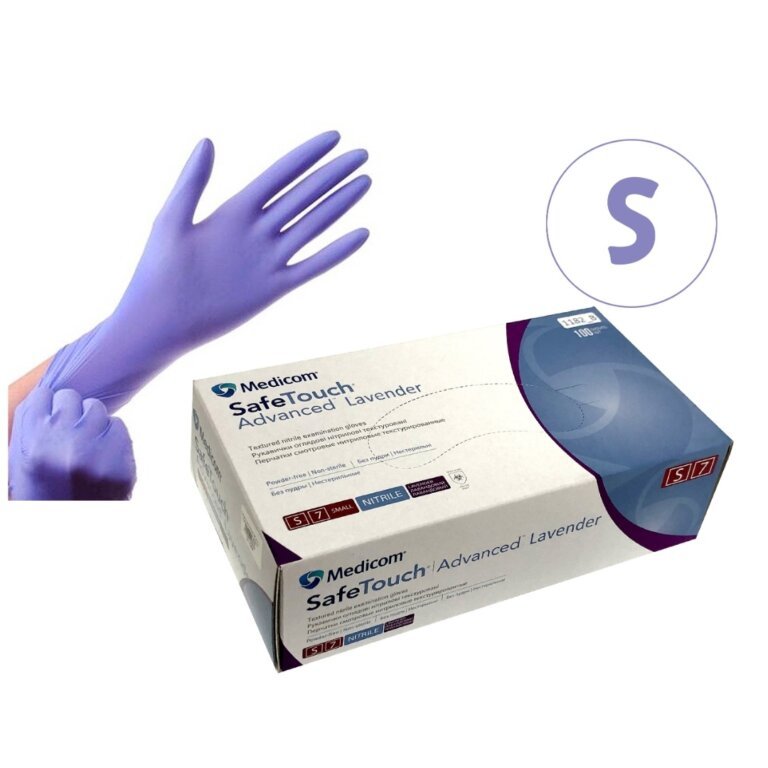 рукавички нітрилові Рукавички нітрилові лавандові Medicom 1182-TG-B (3.5 г), розмір S, 100 шт