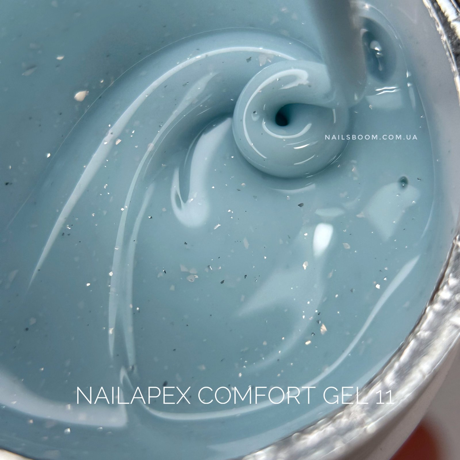 Гель NailApex Comfort Builder Gel №11 (молочно-блакитний з срібною поталлю), 30 мл