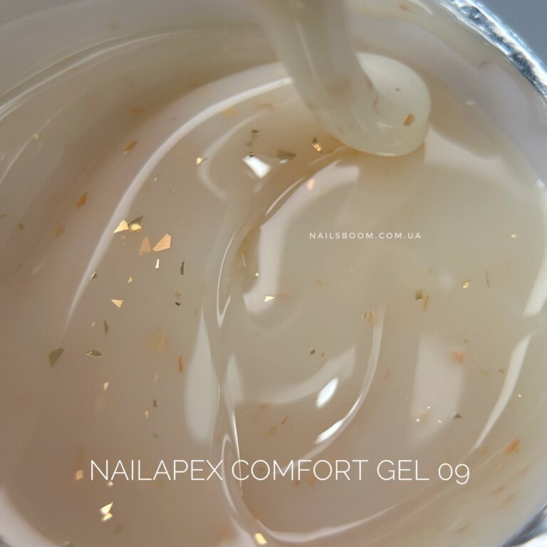 Гель NailApex Comfort Builder Gel №09 (молочний зі шматочками золотої поталі), 30 мл