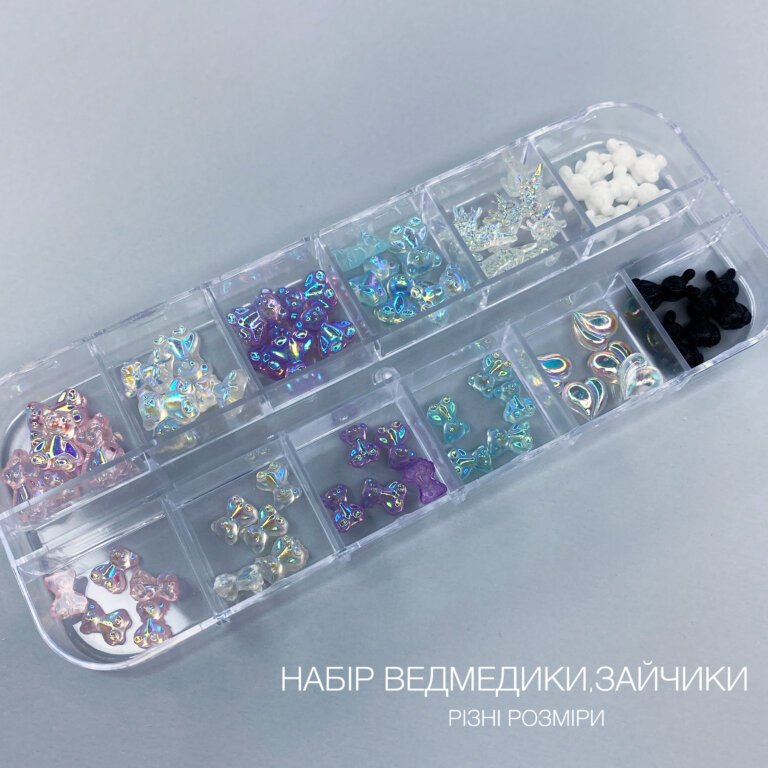 Набір 3D декору для манікюру (ведмедики, зайчики та сердечка)