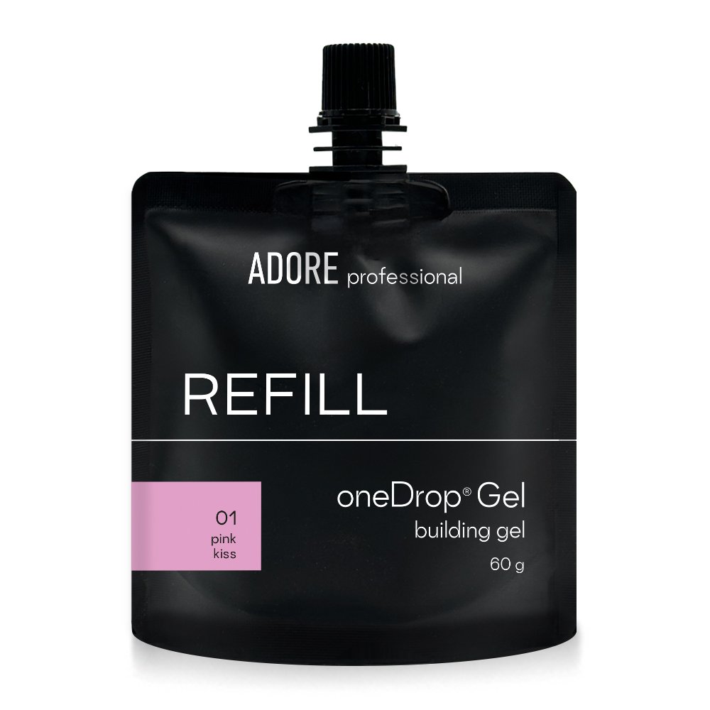 01 pink kiss REFILL Камуфлюючий гель ADORE PROFESSIONAL ONE DROP gel 01 - Pink Kiss(наповнювач для помпи), 60 мл