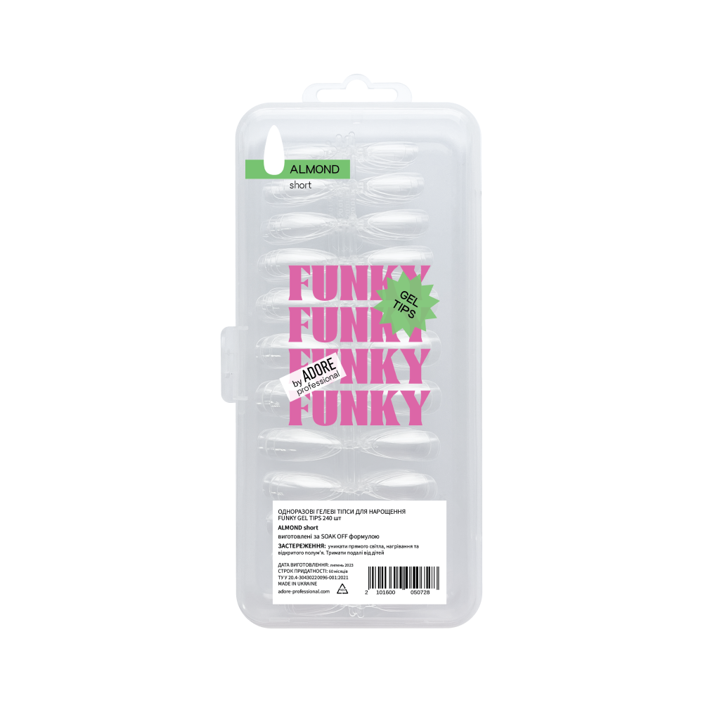 Гелеві тіпси для нарощення ADORE PROFESSIONAL Funky Almond Short, 240 шт
