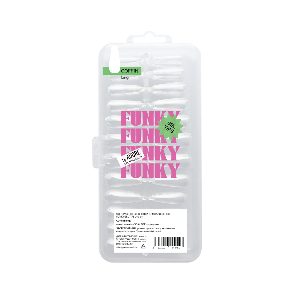 Гелеві тіпси для нарощення ADORE PROFESSIONAL Funky Coffin Long, 240 шт