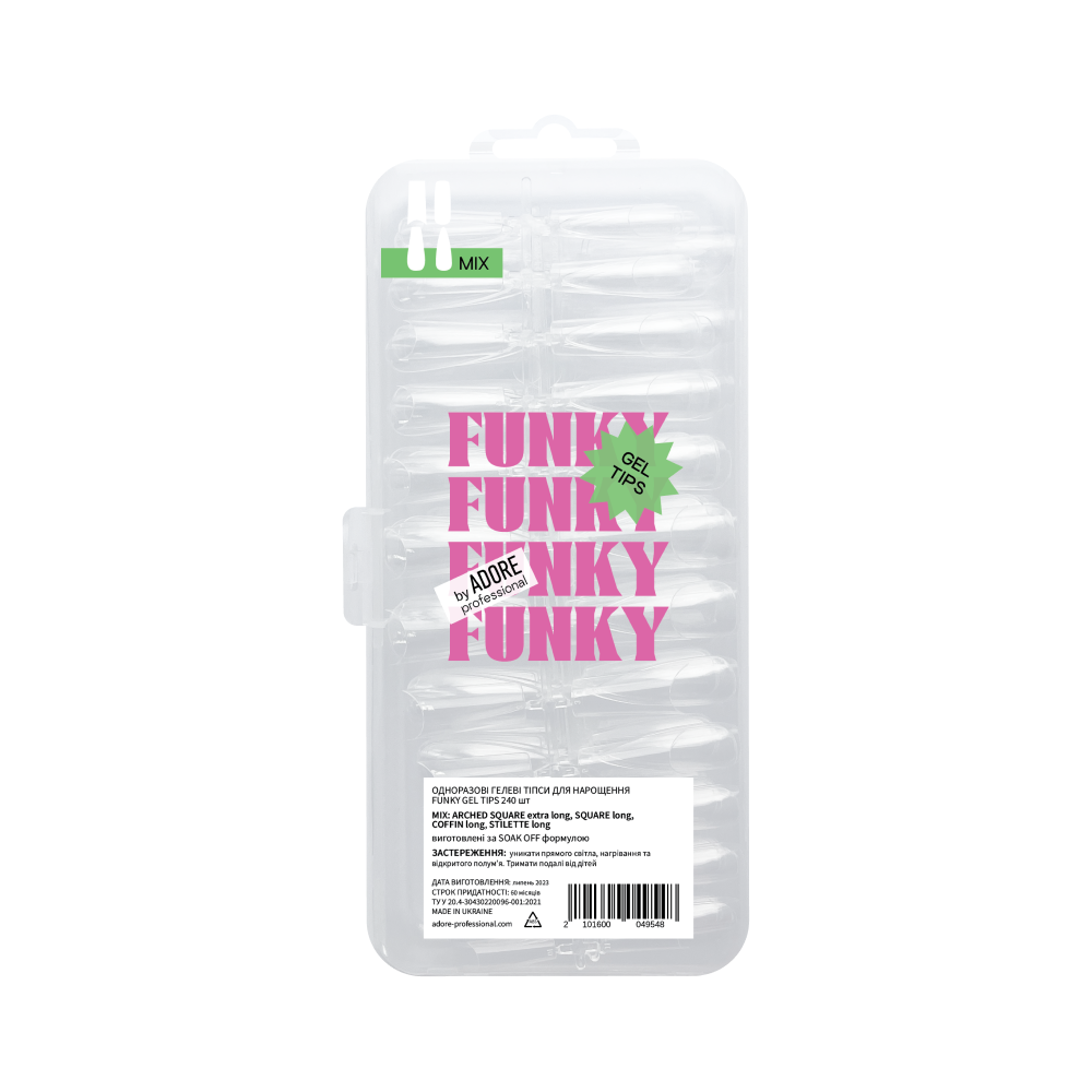 Гелеві тіпси для нарощення ADORE PROFESSIONAL Funky MIX, 240 шт