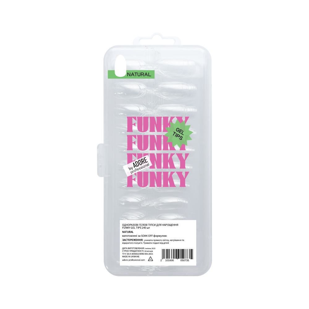 Гелеві тіпси для нарощення ADORE PROFESSIONAL Funky Natural, 240 шт