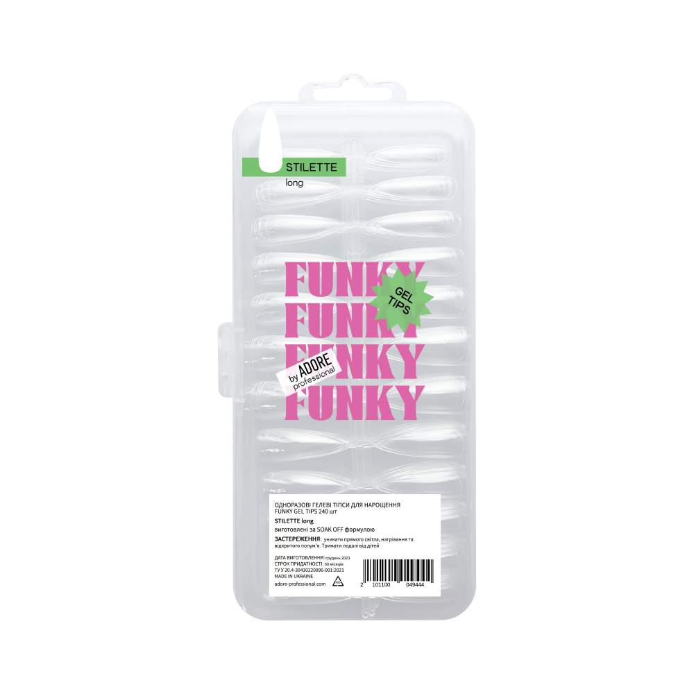 Гелеві тіпси для нарощення ADORE PROFESSIONAL Funky Stilette Long, 240 шт